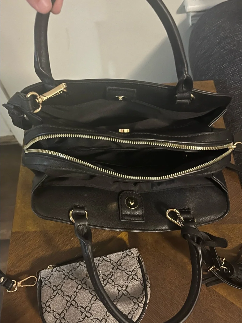 Nine West Black Tote with Monogram Crossbody Pouch
